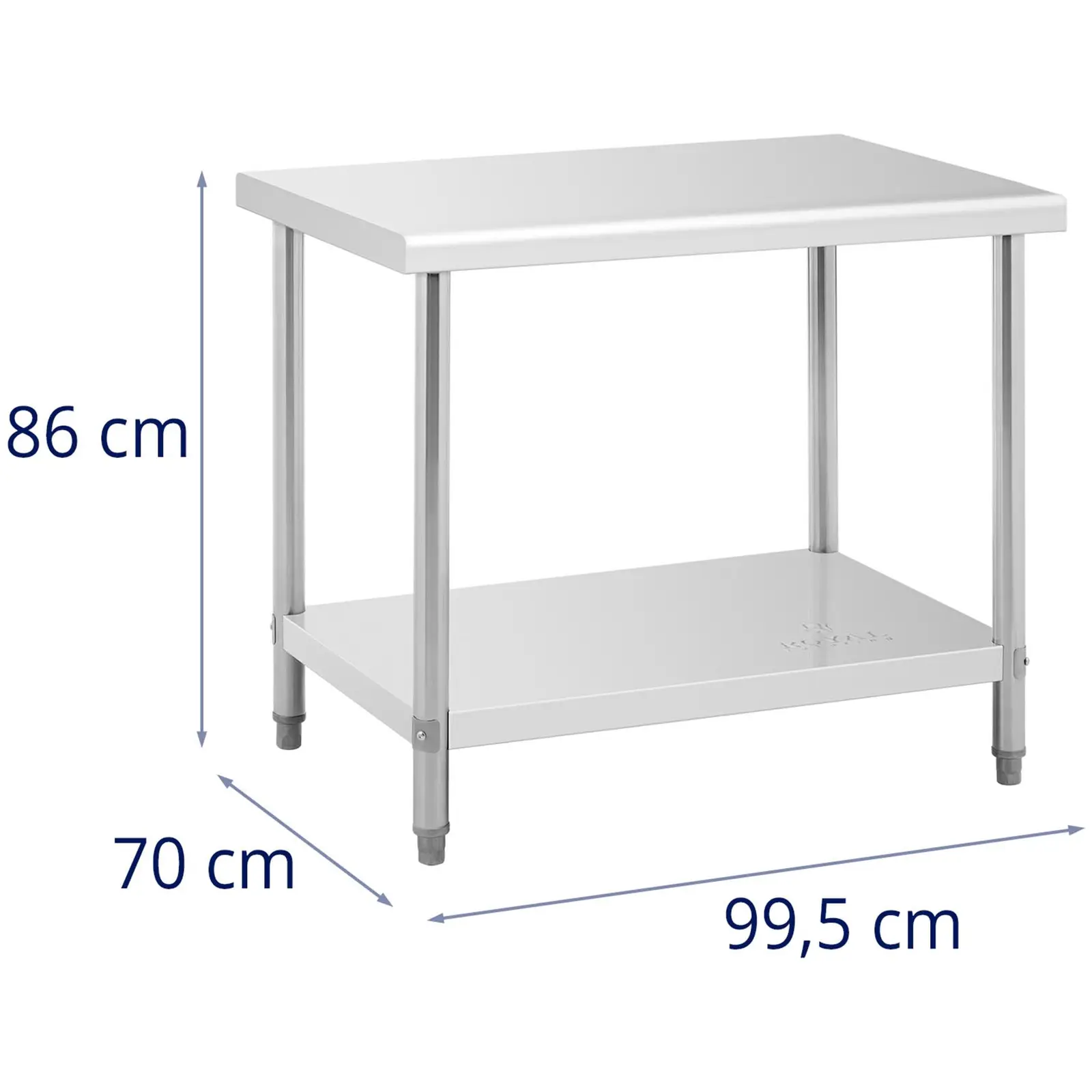 Pracovní stůl z ušlechtilé oceli - ECO - 100 x 70 cm - 95 kg - Royal Catering (Celková kapacita: 250 kg)