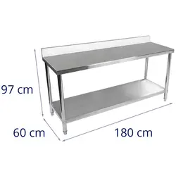 Pracovní stůl z ušlechtilé oceli - 180 x 60 cm - s lemem - 170 kg