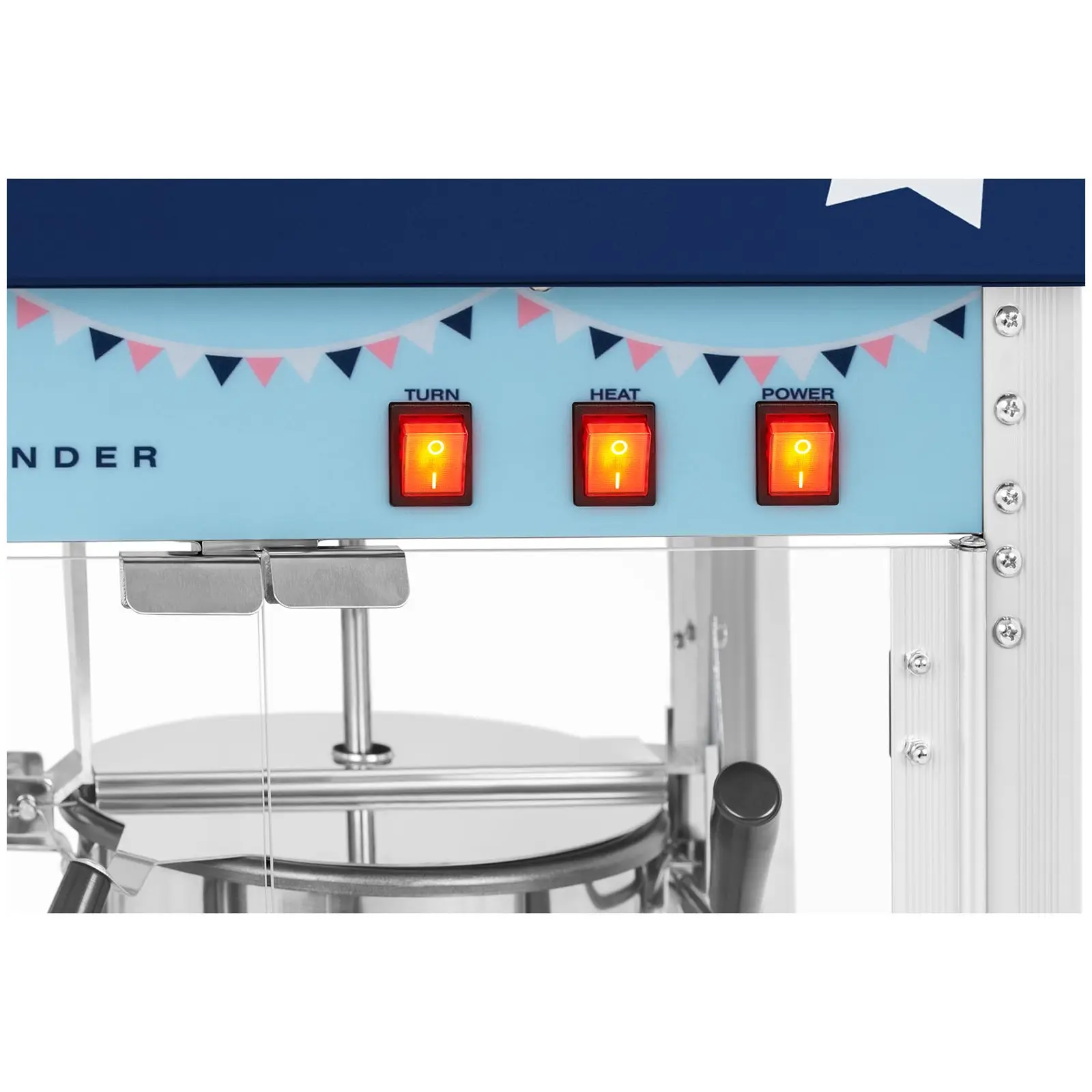 Macchina Pop Corn Professionale Royal Catering RCPS-BB1 - 1600W, 5-6 Kg/h, Design Retro Blu - Foto 6