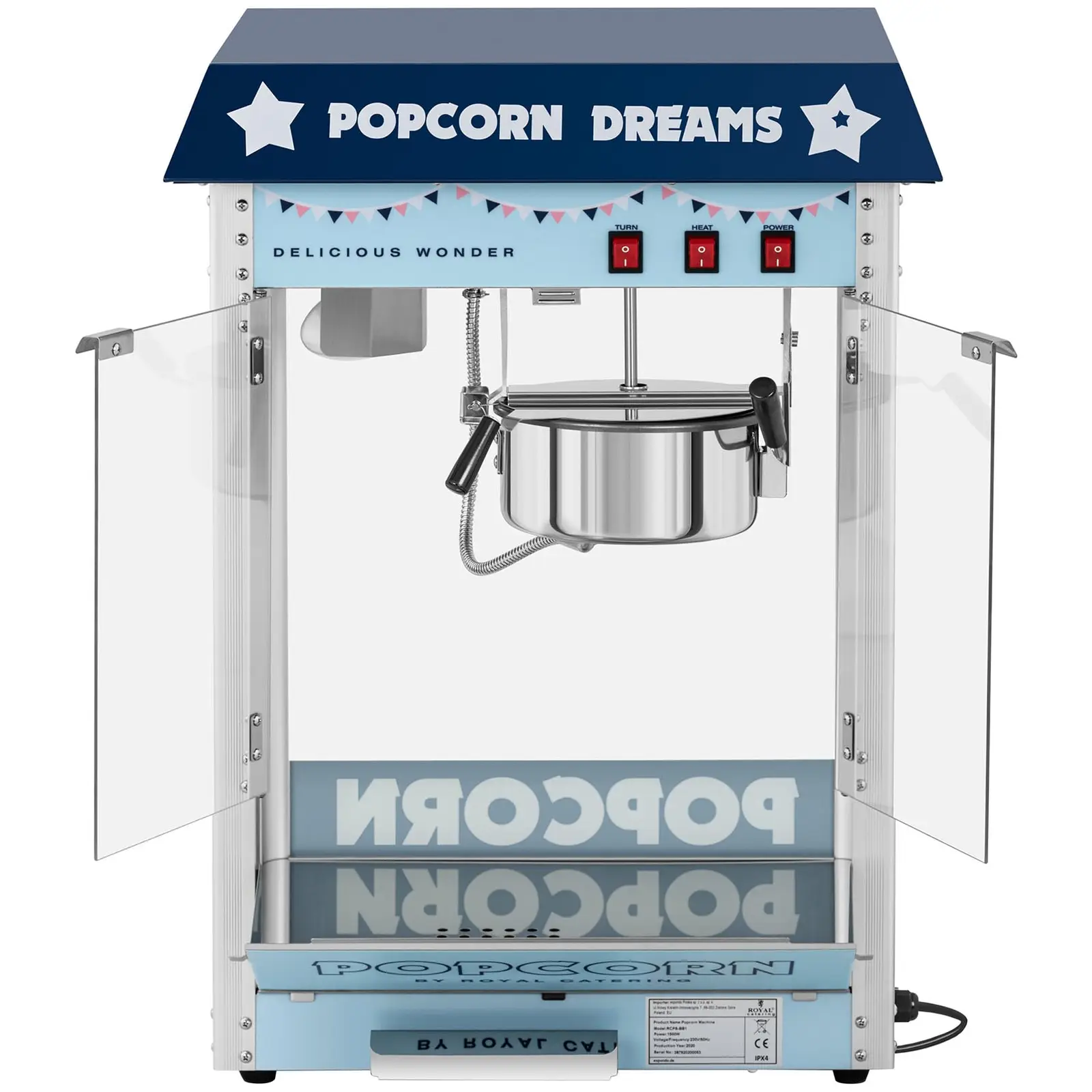 Maszyna do popcornu - 1600 W - niebieska