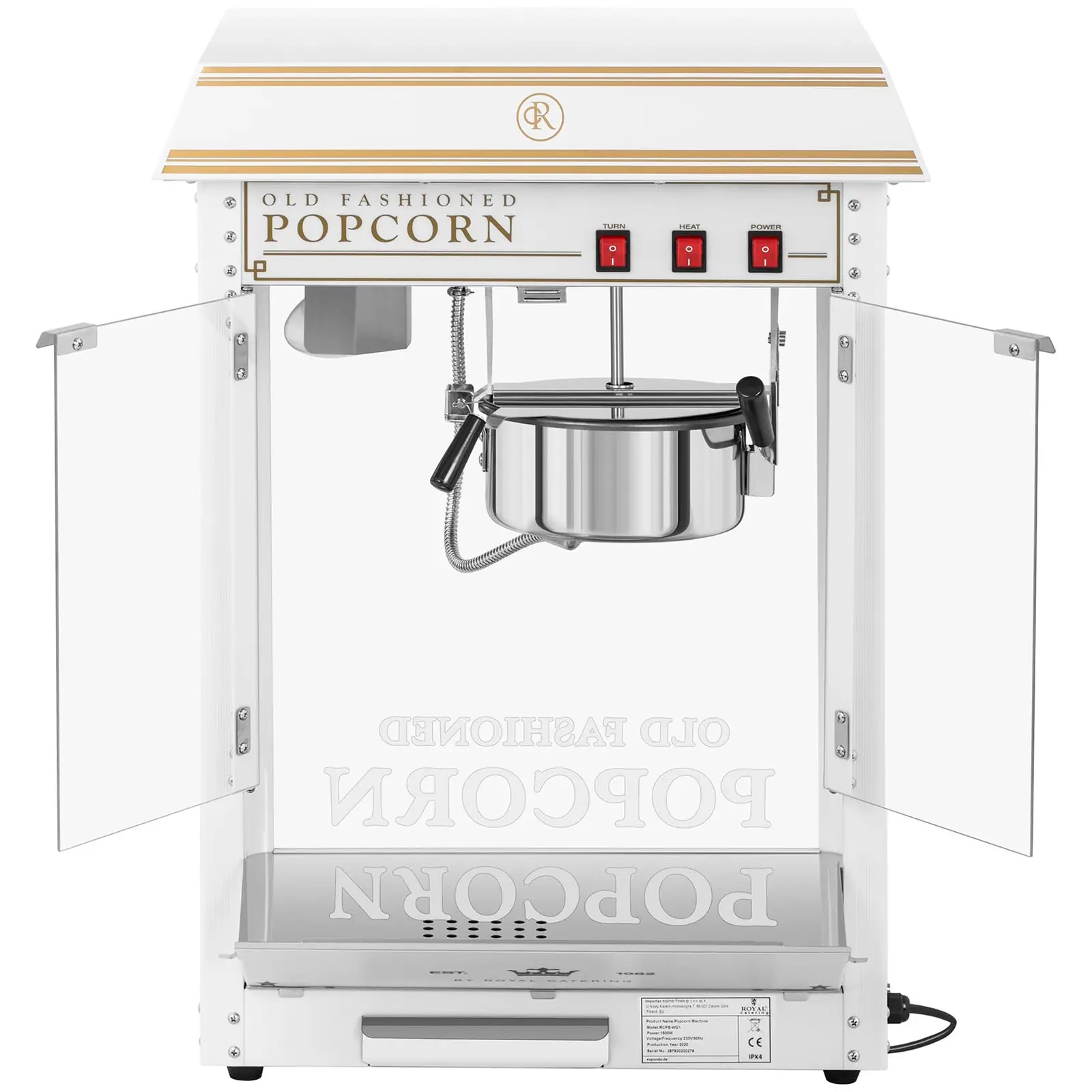 Popcorn-kone - valko-kultainen