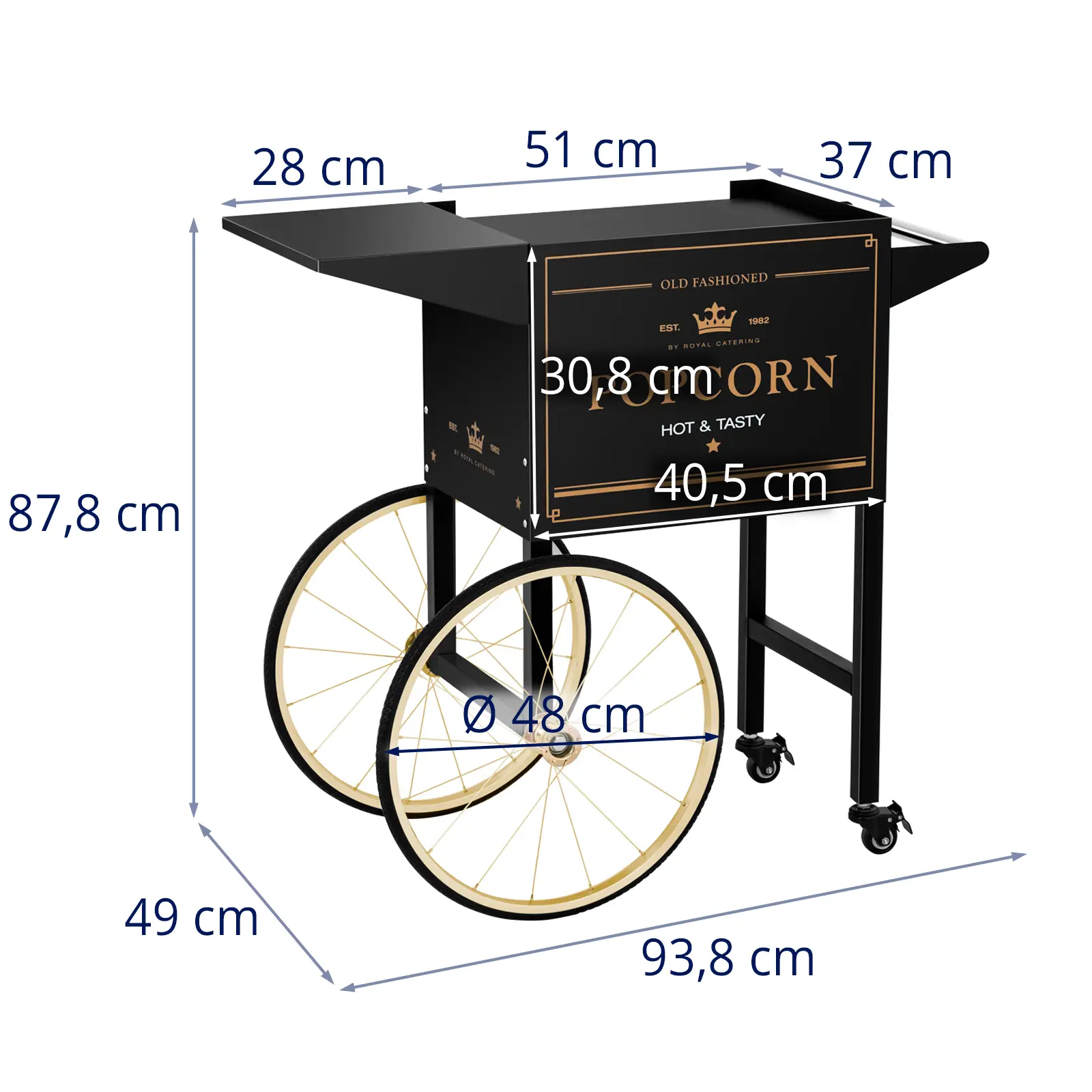 Wagen für Popcornmaschine - 51 x 37 cm - schwarz & golden - Royal Catering - 7