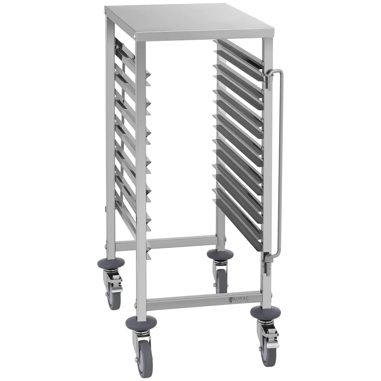 Tarjotinvaunu - ruostumatonta terästä - 7 x GN 1/1 - pituussuuntainen - 70 kg - Royal Catering (Tärinää ehkäisevä matto: Kyllä)