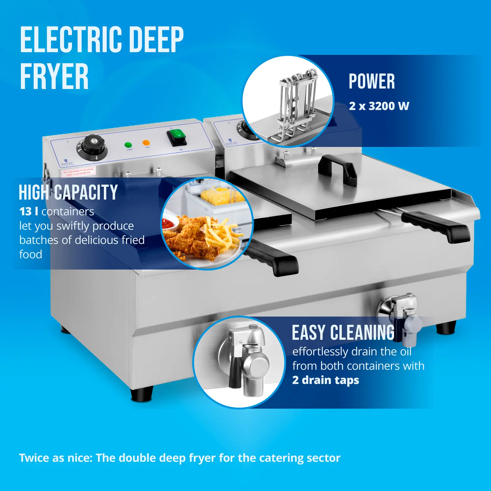 Fritéza - elektrická - 2 x 13 l - vypúšťacie kohútiky - 230 V