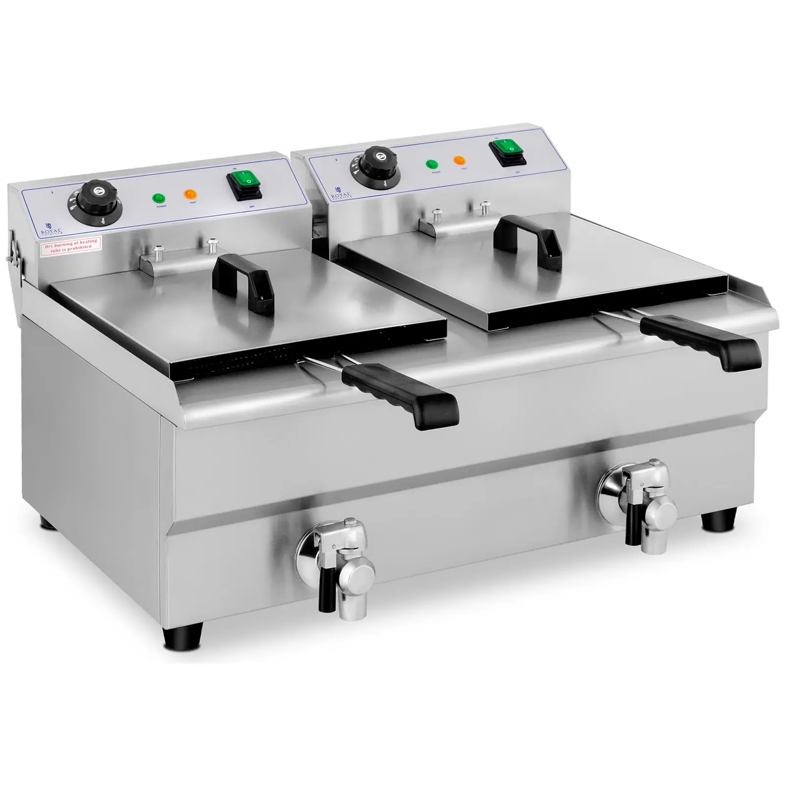 Elektrická fritéza - 2 x 13 l - výpustné kohouty - 230 V (Tepelná ochrana: Ano)