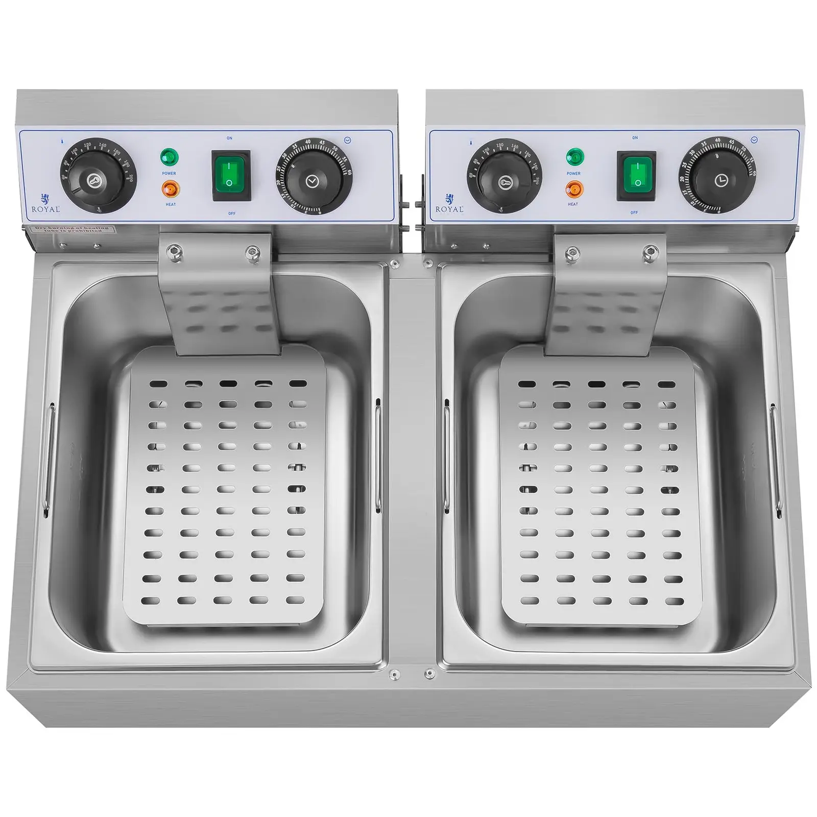B-zboží Elektrická dvojitá fritéza - 2 x 10 l - 6 400 W - časovač - Royal Catering (Výpustný kohout: Ne)