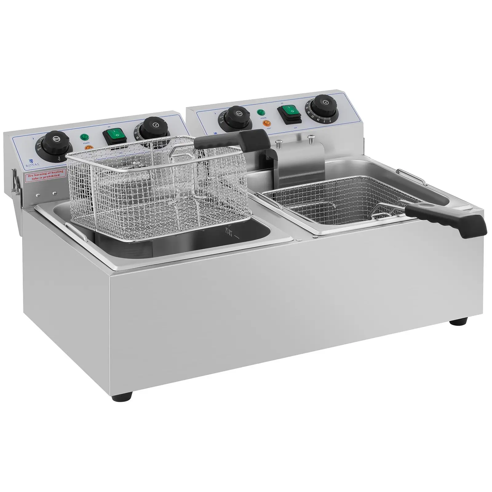B-zboží Elektrická dvojitá fritéza - 2 x 10 l - 6 400 W - časovač - Royal Catering (Kapacita max.: 11 l)