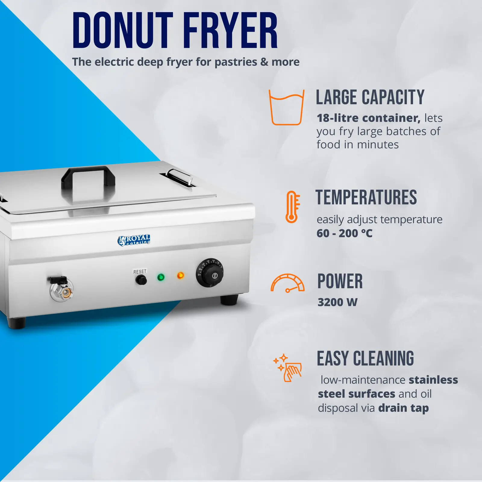 Friteuza Gogoși - 18 L - 3.200 W - zonă rece (Capacitate de admisie: 14 l)