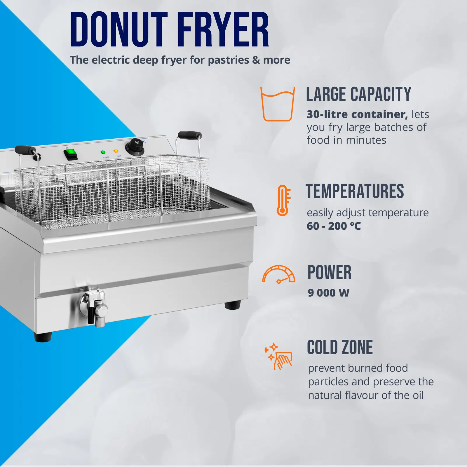 Cukrářská fritéza - 30 l - 9 000 W - studená zóna (Kapacita max.: 25 l)