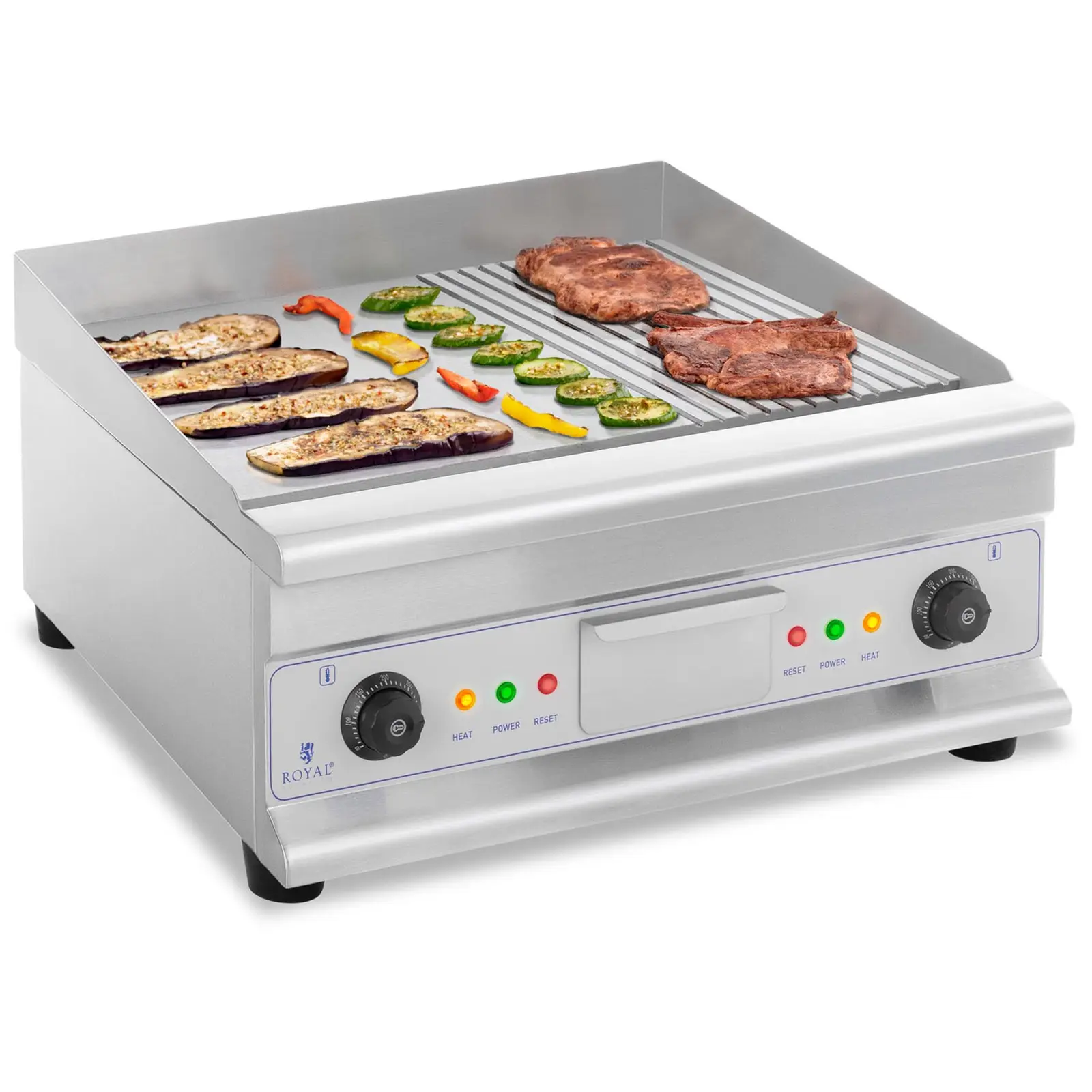 Elektromos grill lap - dupla - 60 cm - sima és bordázott 6400 W