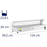 Bain-Marie - incl. 6 GN 1/3 containers - drain tap - glass guard