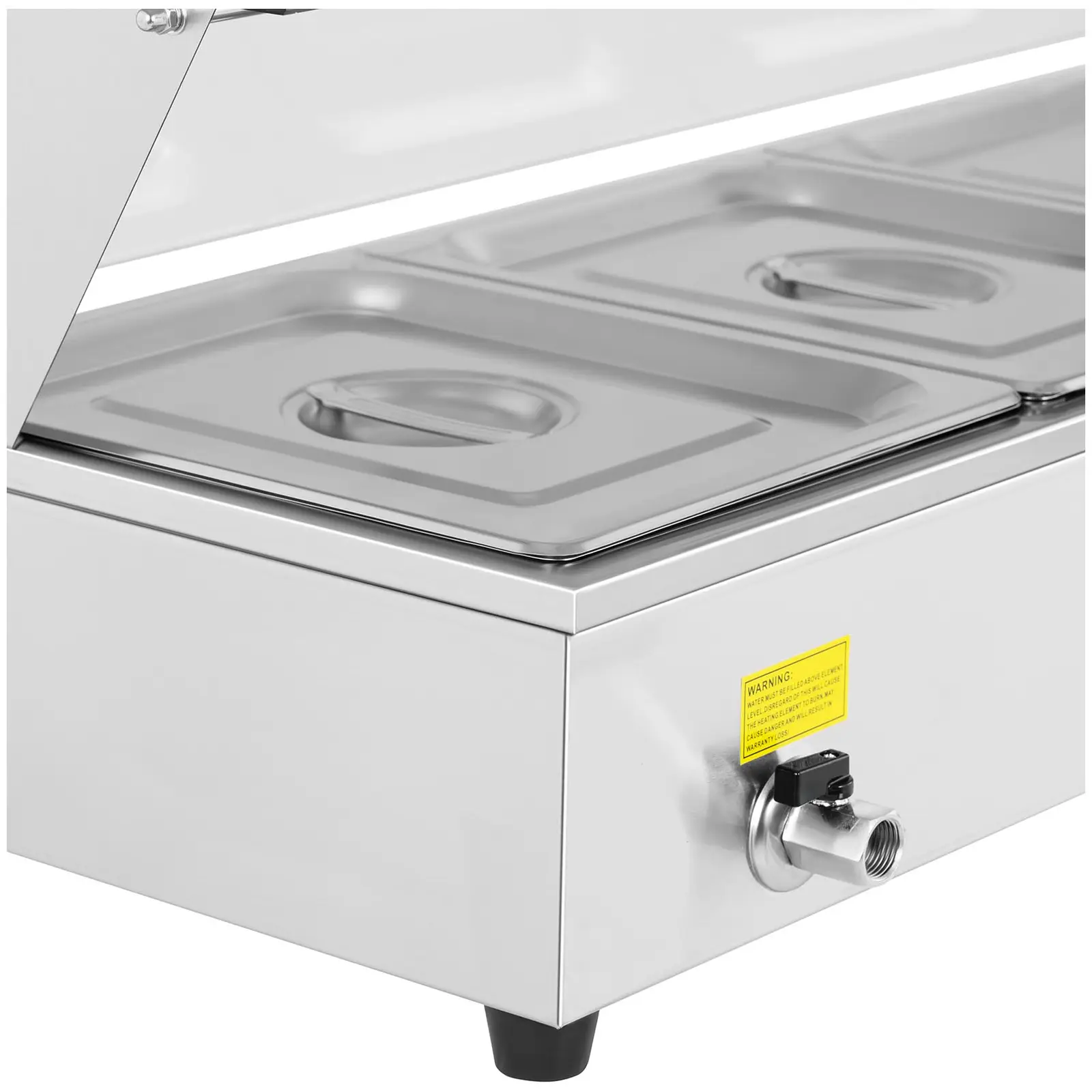 Bain Marie - 4xGN 1/2 tartály mellékelve - leeresztő csap - üvegfedél (Takaró: Igen)