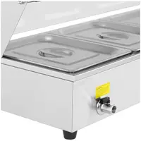 Bain-Marie - incl. 4 x GN 1/2 containers - drain tap - glass guard