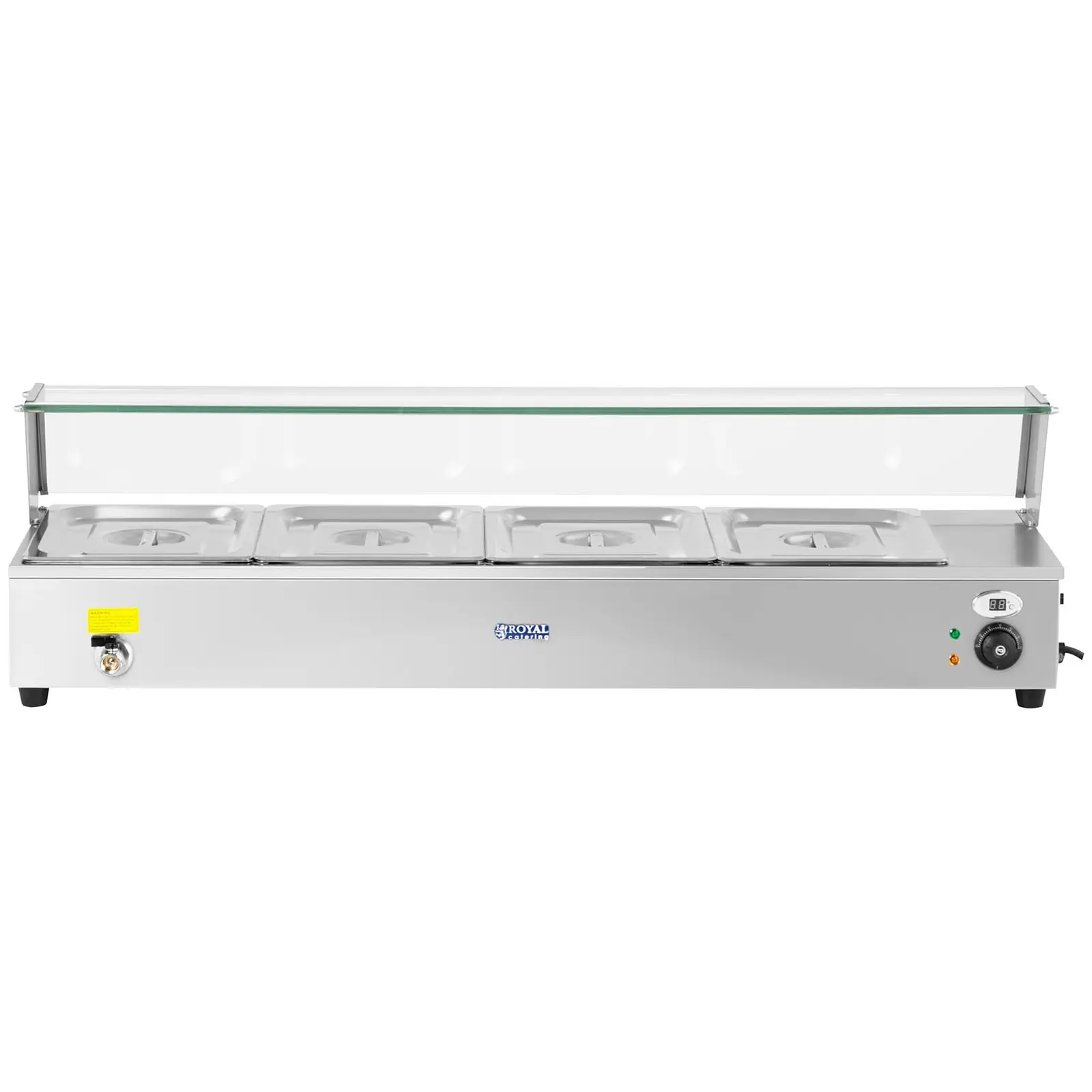 Bain Marie - 4xGN 1/2 tartály mellékelve - leeresztő csap - üvegfedél (Halogén lámpa: Nem)