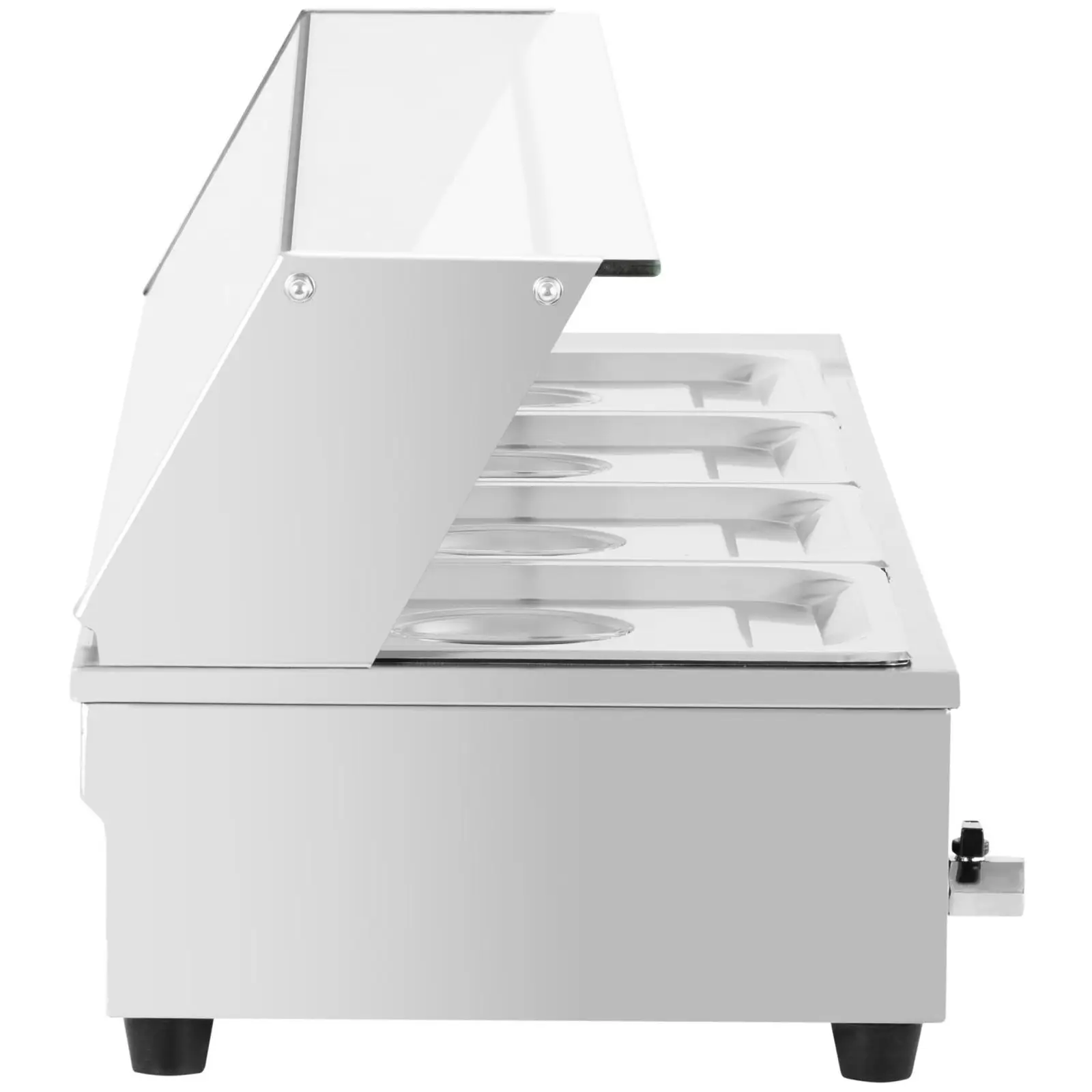 Bain Marie - 4xGN 1/2 tartály mellékelve - leeresztő csap - üvegfedél (Beömlő kapacitása: 24 l)