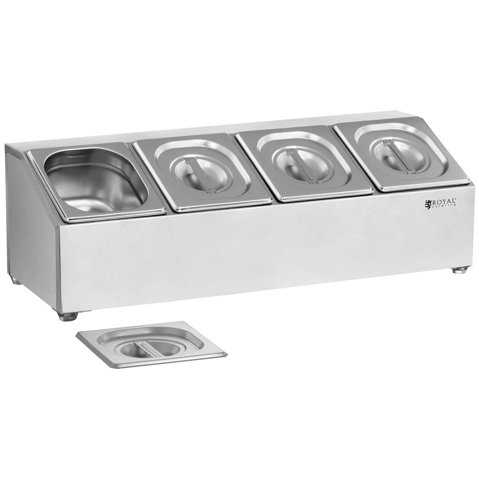 Espositore GN in acciaio inox - inclusi 4 contenitori GN 1/6 con coperchio