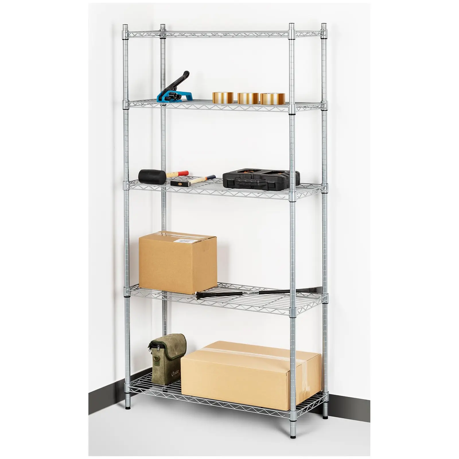 Kovový regál - 35 x 90 x 180 cm - 250 kg -šedý (Barva: Šedá)