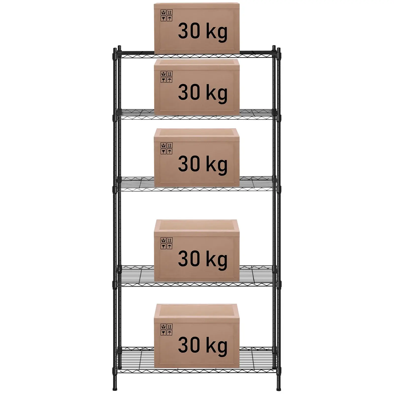 Fémpolc - 35 x 90 x 180 cm - 150 kg - fekete