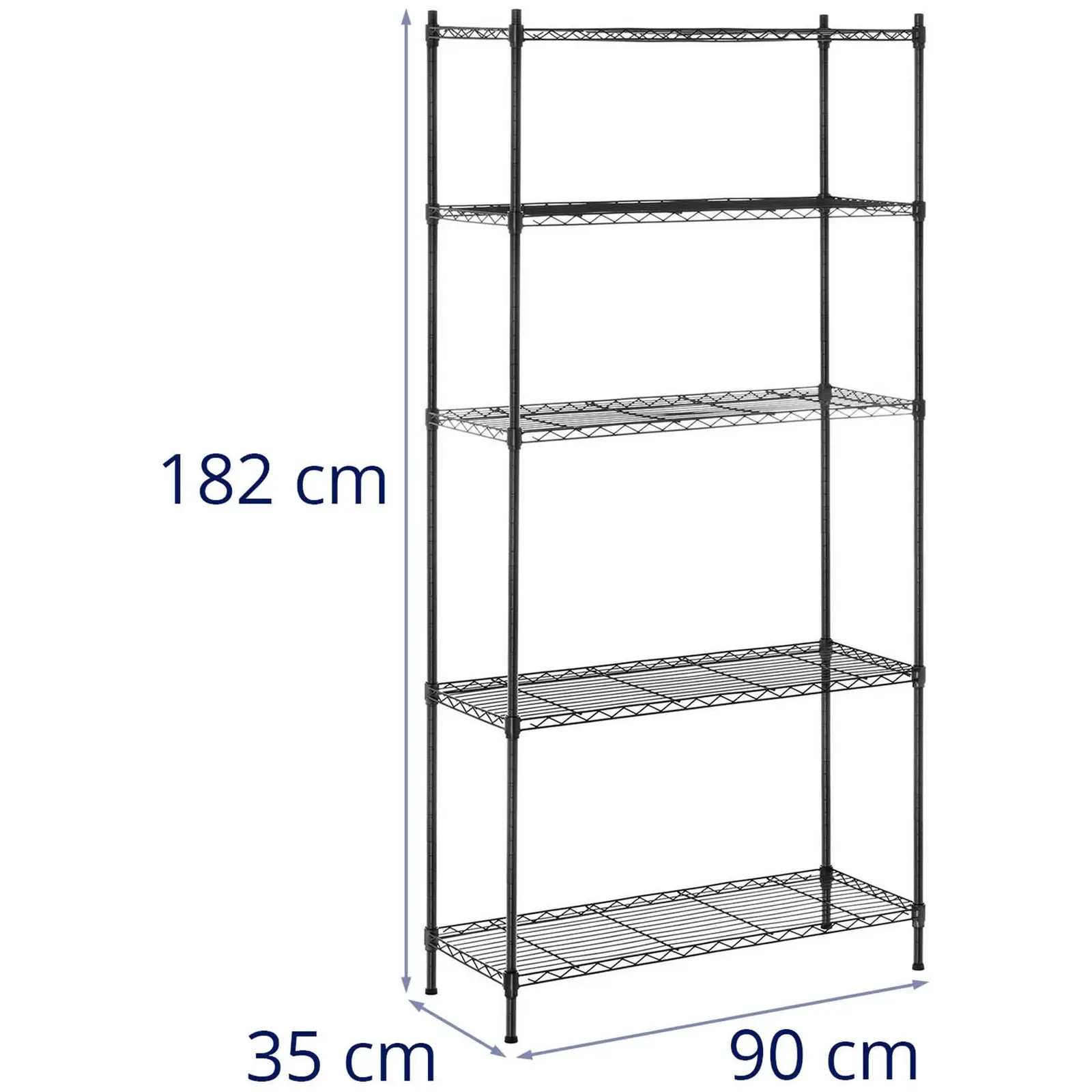 Étagère métallique noire - 35 x 90 x 180 cm - 150 kg (Charge max. par tablette [kg]: 30)