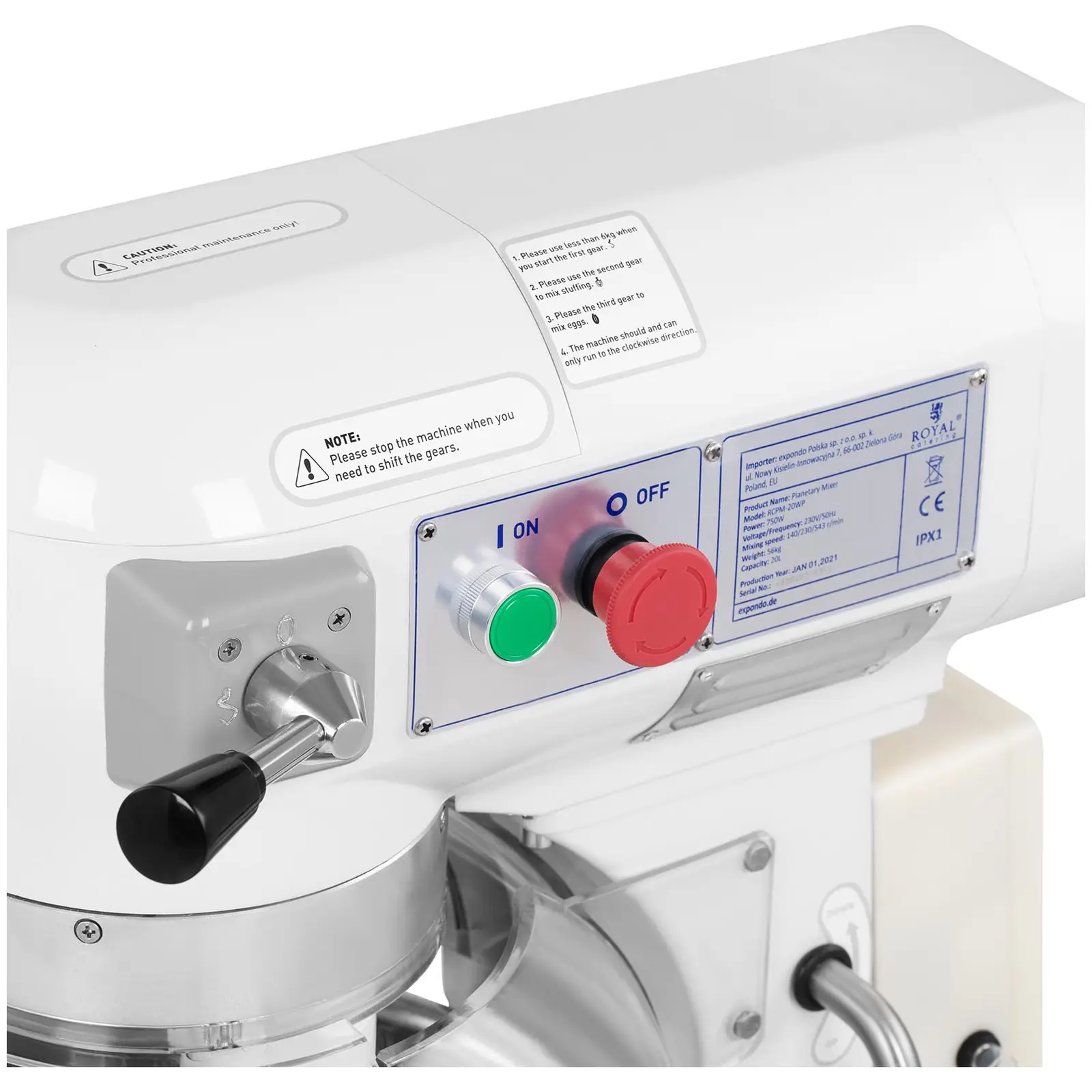Pétrin professionnel - 20 l - 700 W - Bol abaissable (Diamètre du bol: 325 mm)