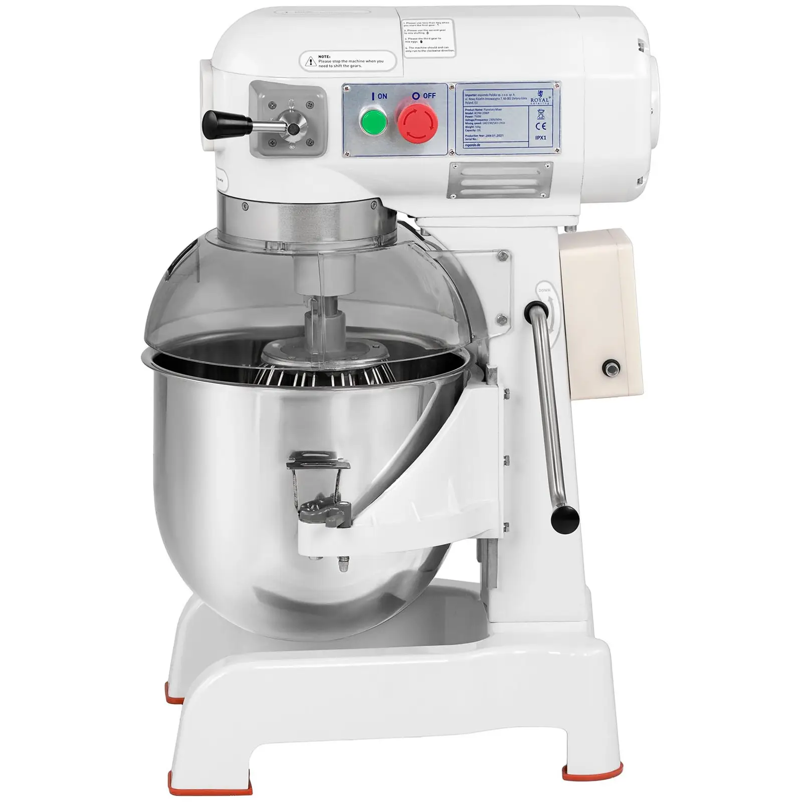 Pétrin professionnel - 20 l - 700 W - Bol abaissable (Couvercle(s) de protection: Oui)