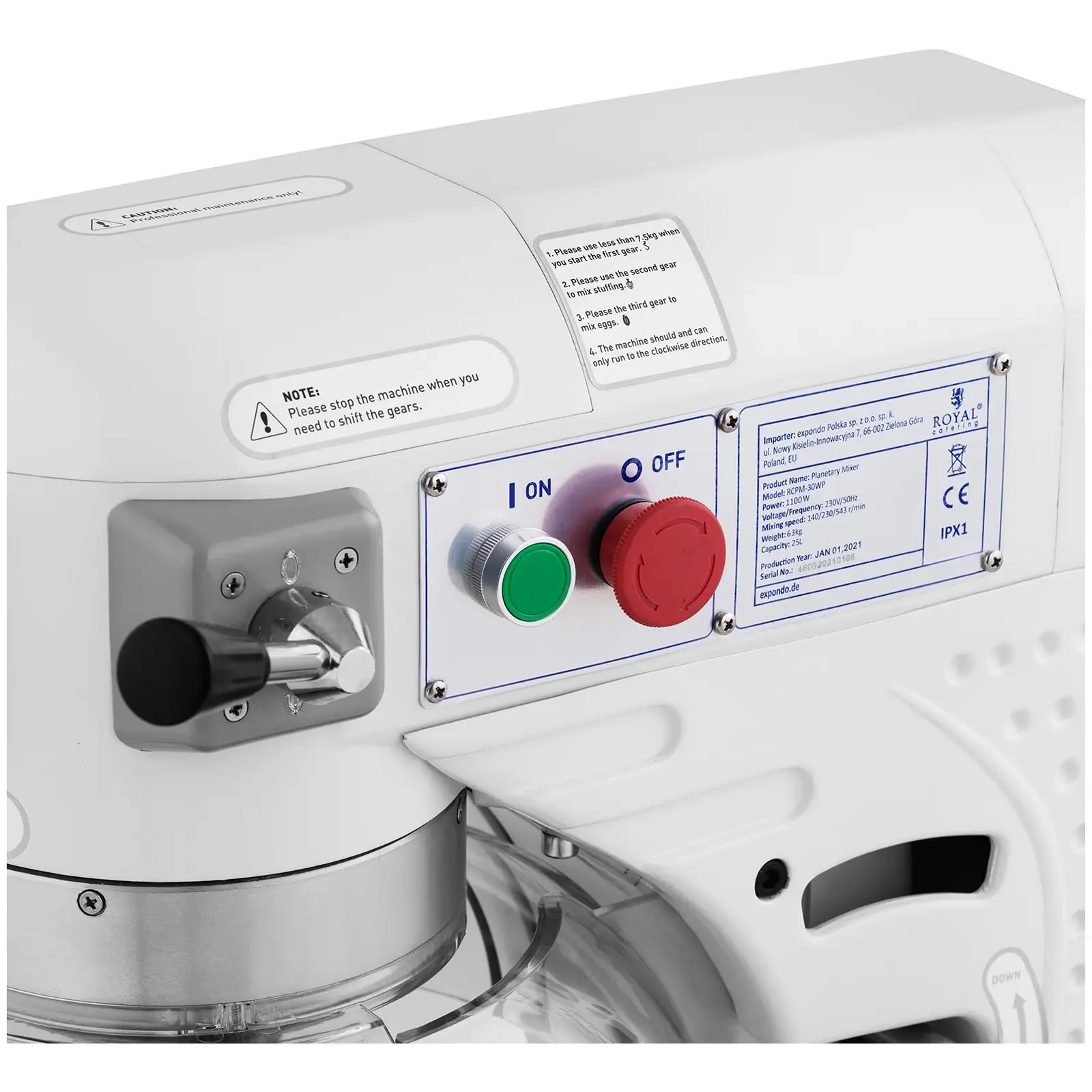 Hnětač těsta - 25 l - 1100 W - odnímatelná mísa (Průměr mísy: 325 mm)