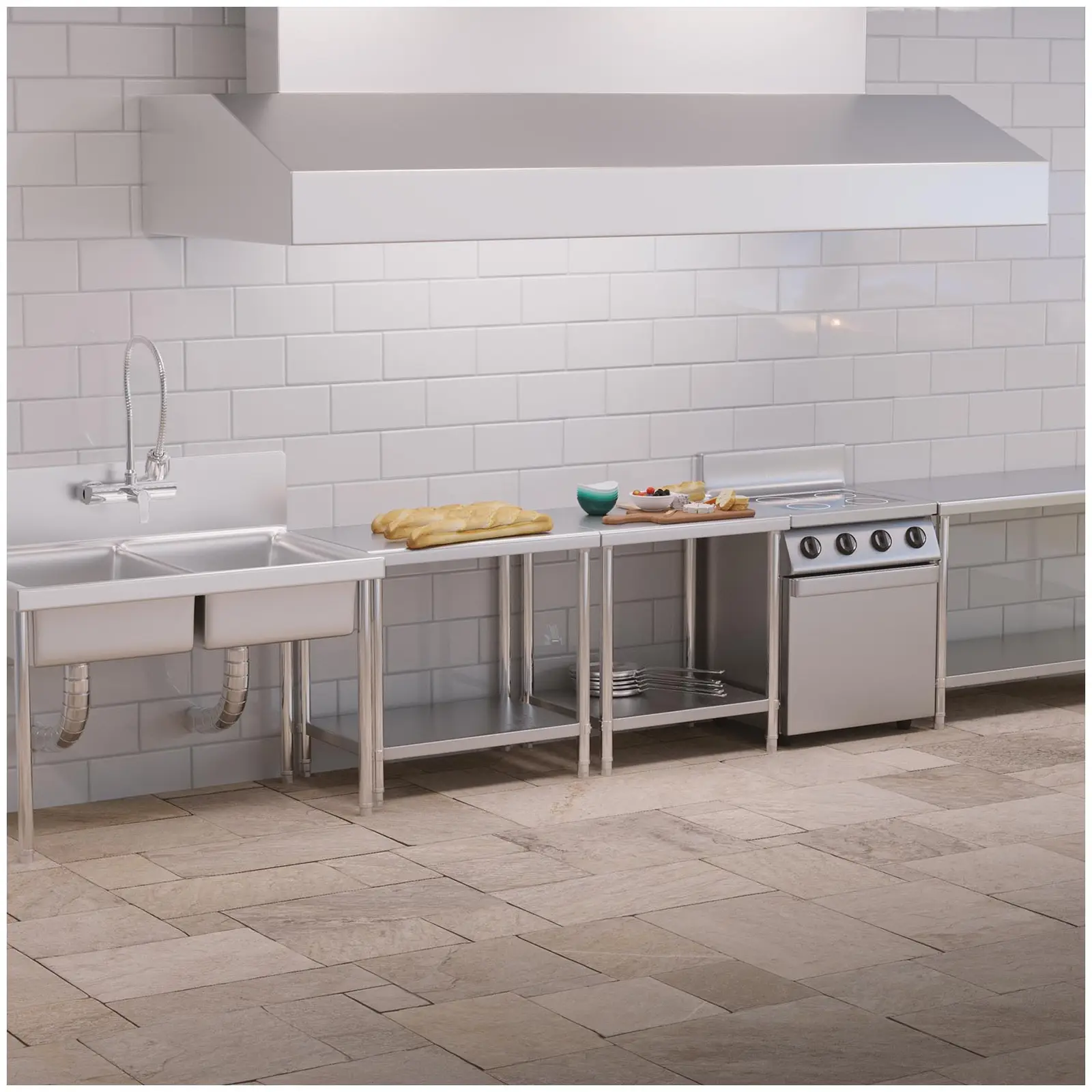 Pracovní stůl z ušlechtilé oceli - PREMIUM - 60 x 60 cm - 150 kg - Royal Catering (Počet polic: 2)