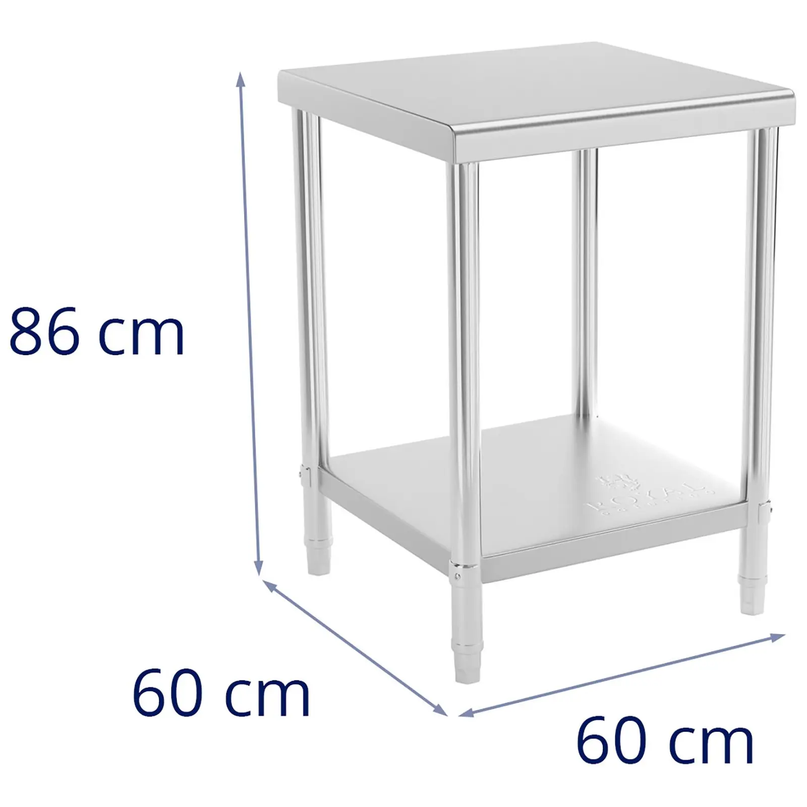 Pracovní stůl z ušlechtilé oceli - PREMIUM - 60 x 60 cm - 150 kg - Royal Catering (Počet vložek: 2 Pc)