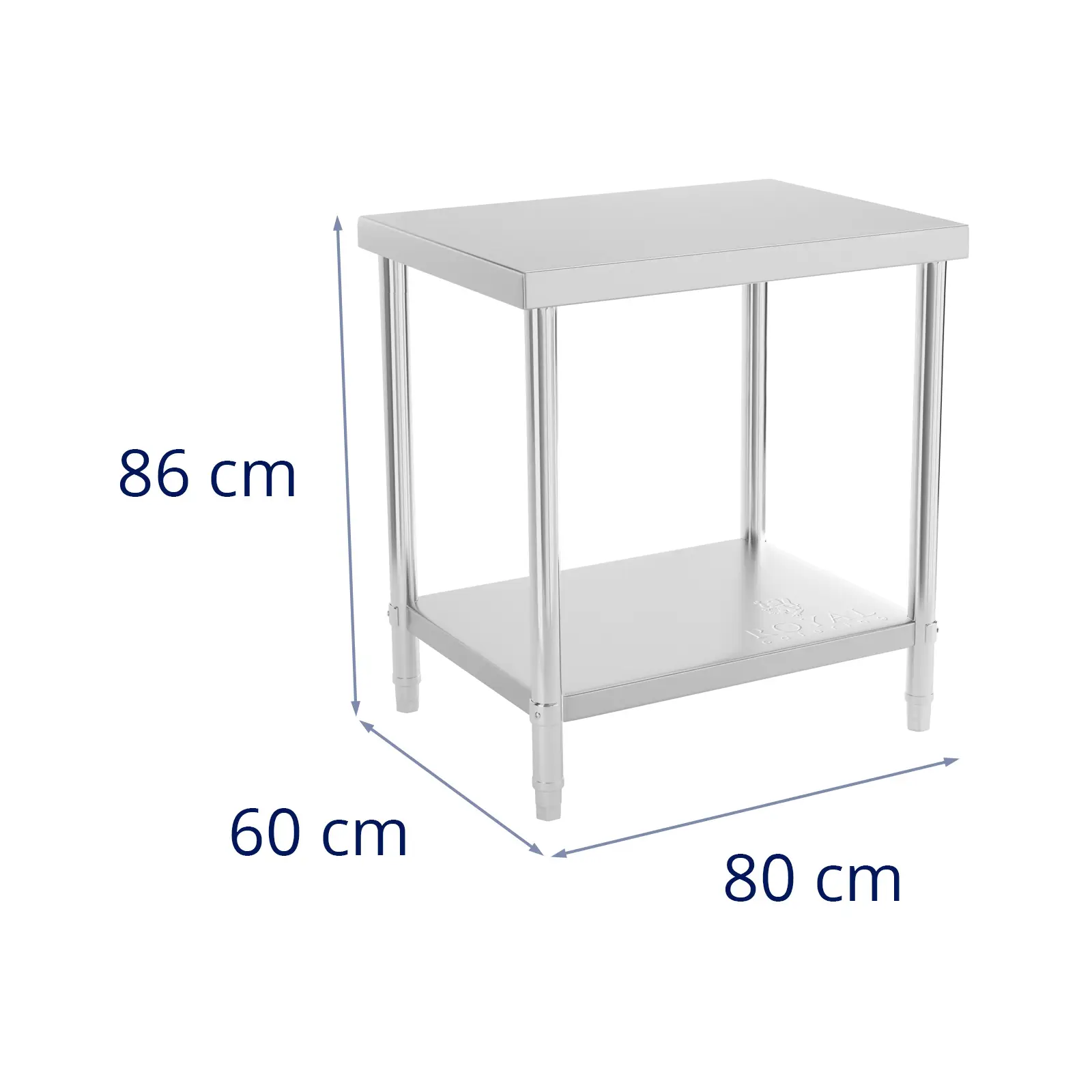 Rozsdamentes acél munkaasztal - ECO - 80 x 60 cm - 250 kg - Royal Catering (Max. terhelhetőség: 250 kg)