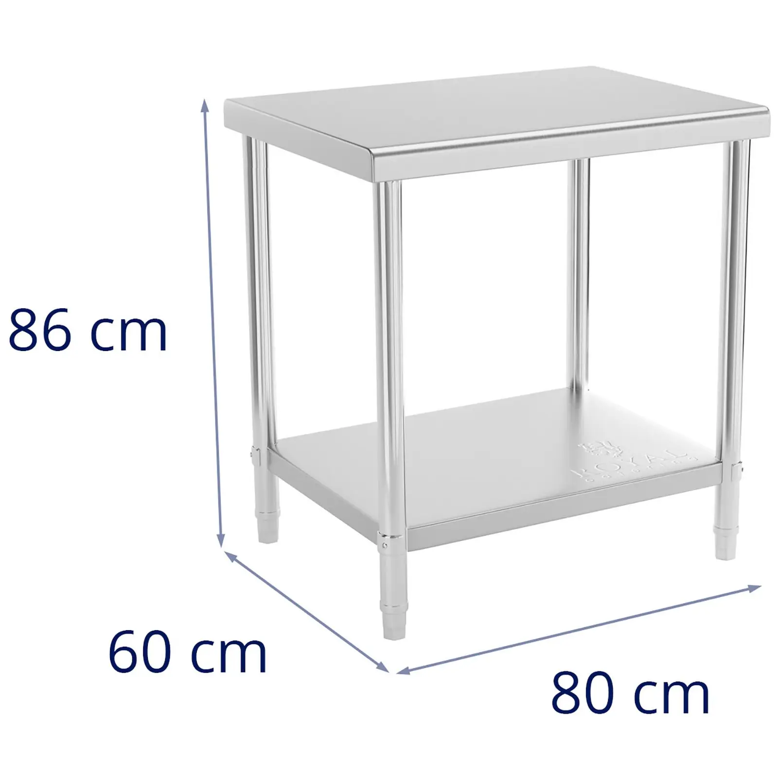 Teräspöytä - 80 x 60 cm - 190 kg kantavuus