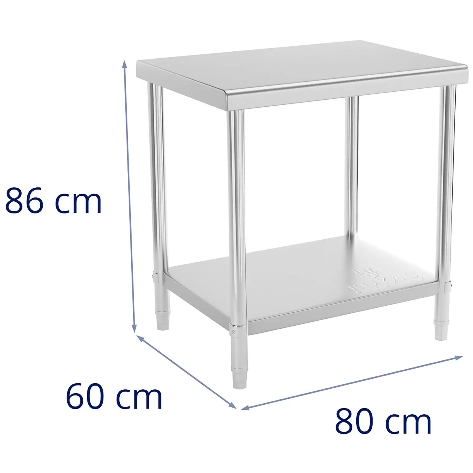 Pracovní stůl z ušlechtilé oceli - ECO - 80 x 60 cm - 190 kg - Royal Catering (Tloušťka materiálu: 0.6 mm)