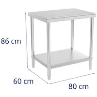 Stålbord - 80 x 60 cm - 190 kg bæreevne