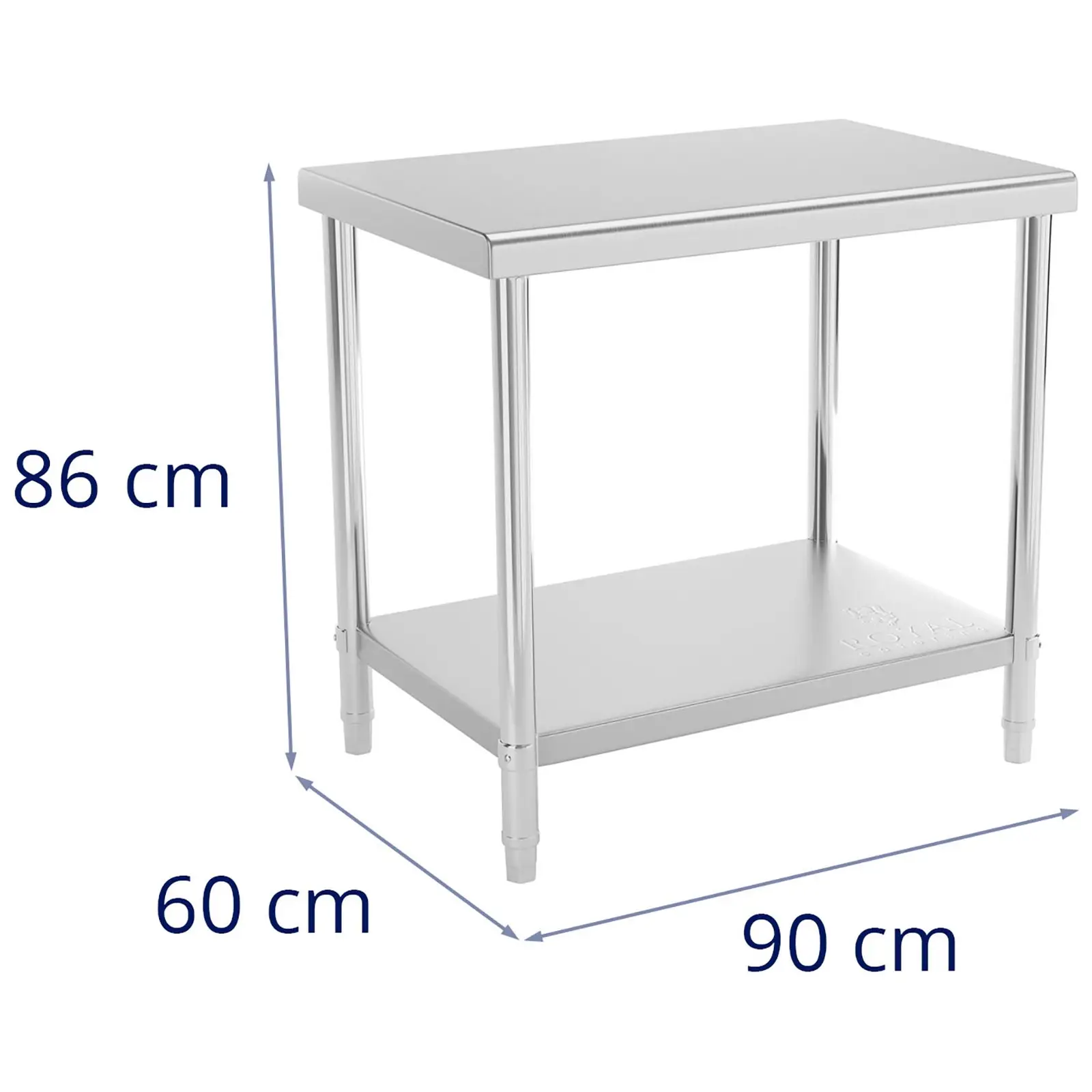Pracovní stůl z ušlechtilé oceli - ECO - 90 x 60 cm - 210 kg - Royal Catering (Tloušťka materiálu: 0.6 mm)
