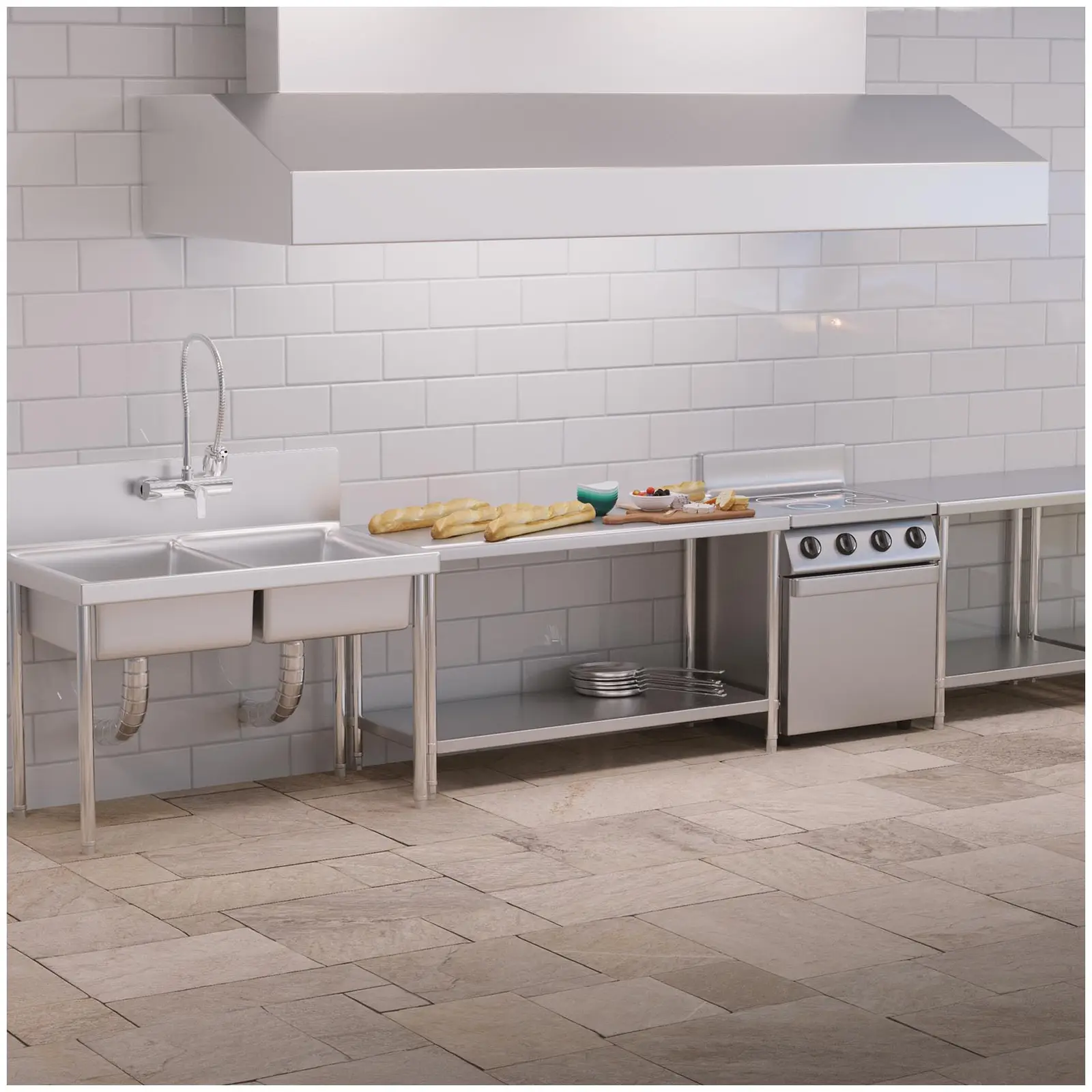 Pracovní stůl z ušlechtilé oceli - ECO - 150 x 60 cm - 230 kg - Royal Catering (Počet polic: 2)