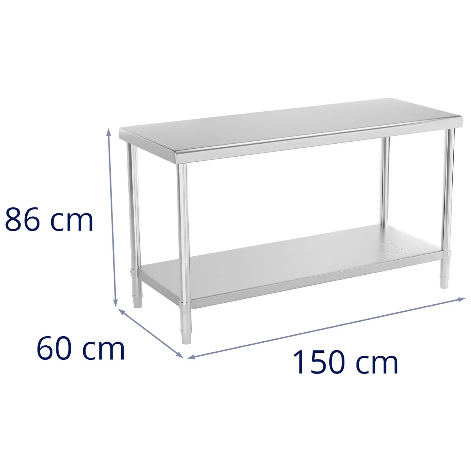 Rozsdamentes acél asztal - 150 x 60 cm - 230 kg terhelhetőség