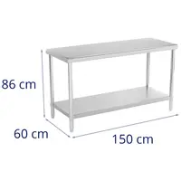 Stålbord - 150 x 60 cm - 230 kg bæreevne
