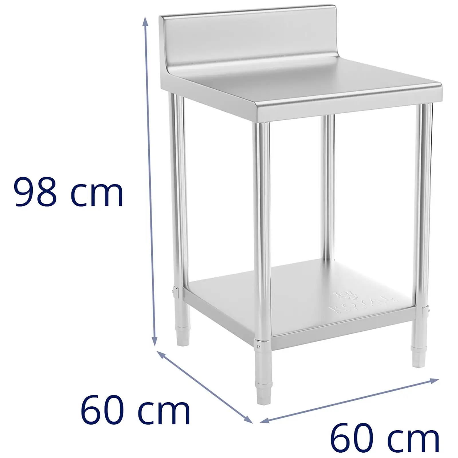 Stålbord - 60 x 60 cm - med bagkant - 150 kg bæreevne