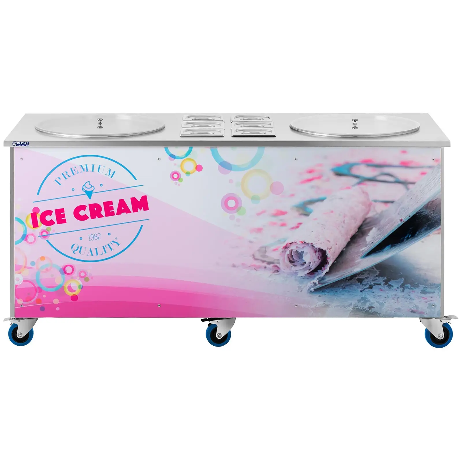 B-Ware Roll-Eismaschine - 2 x Ø 50 cm - 6 Behälter mit Deckel (Rollen: Ja)