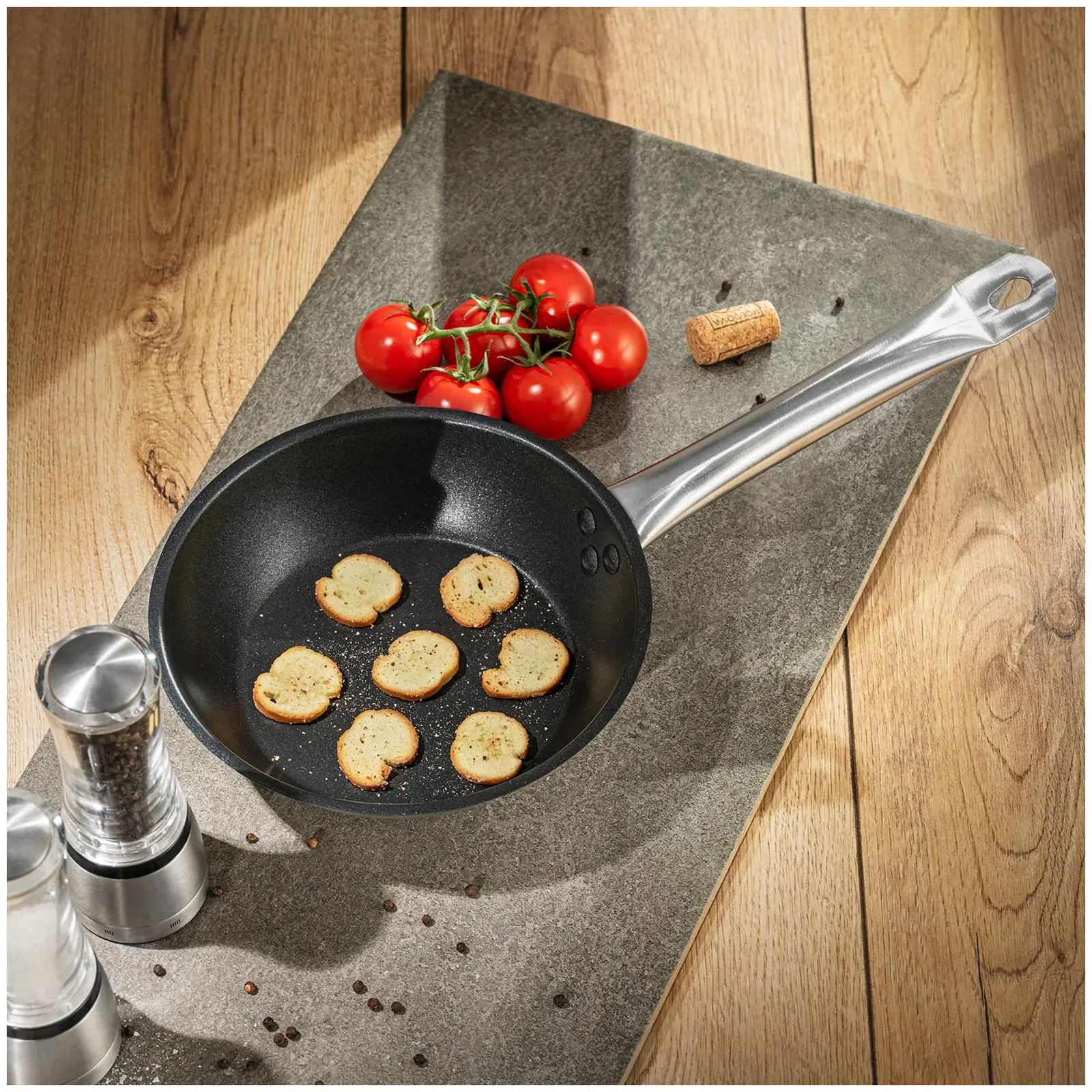 Edelstahlpfanne - 2 Stück - beschichtet - Ø 20 / 28 x 5 cm (Farbe: Silbern)