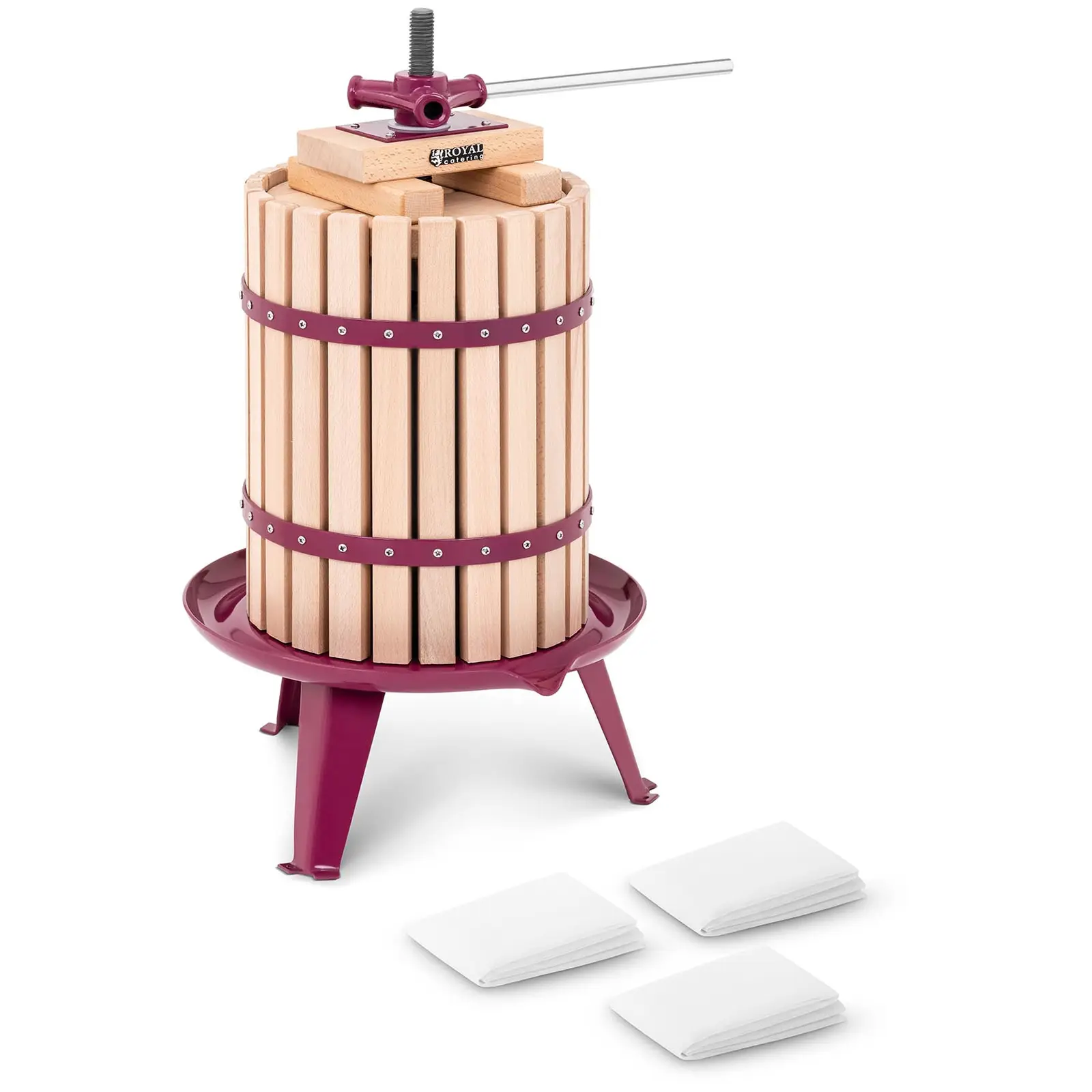 Prensa para fruta - manual - madera - 18 L - incluye bloque de madera, placa de presión y 3 paños de prensado