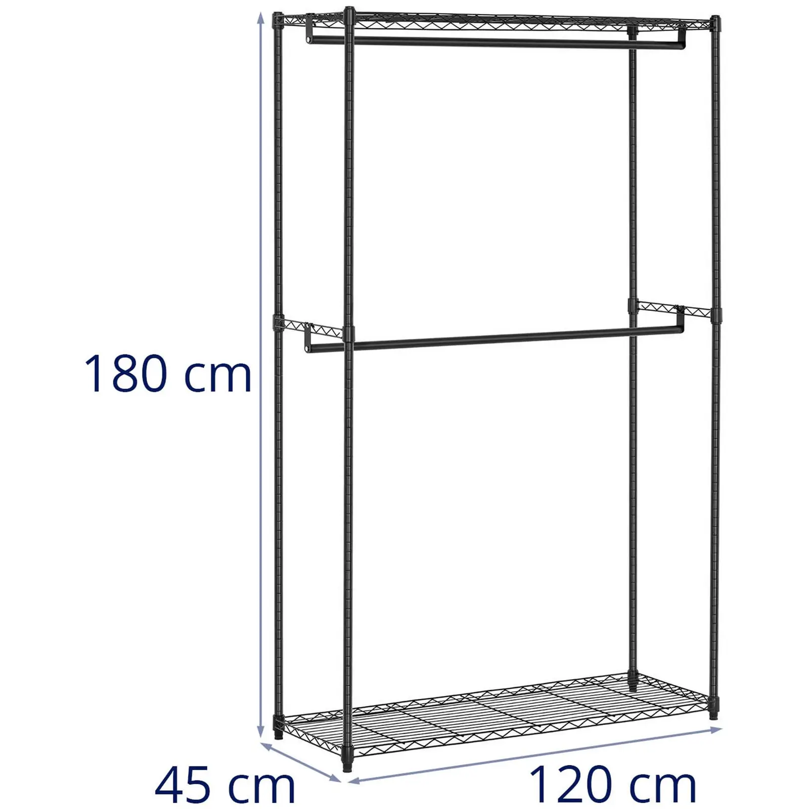 Stand appendiabiti in filo metallico - 120 x 45 x 180 cm - 200 kg - nero