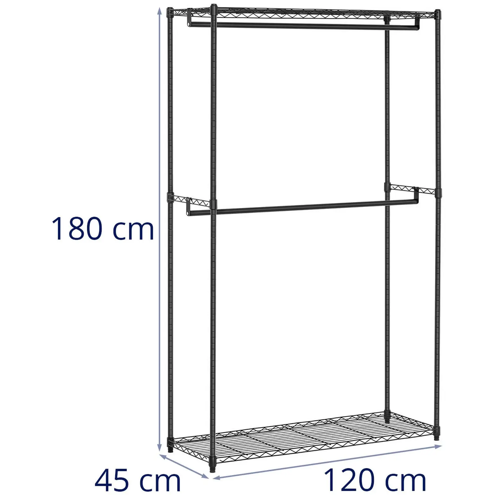 Estructura de metal para ropa - 120 x 45 x 180 cm - 200 kg - negra