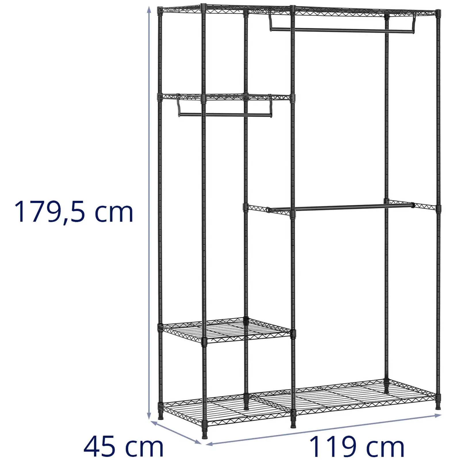 Stand appendiabiti in filo metallico - 120 x 45 x 179,5 cm - 270 kg - nero
