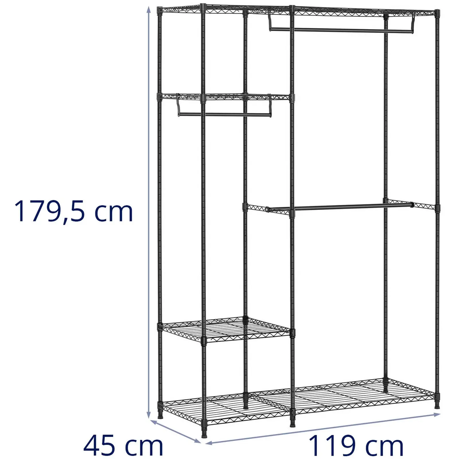 Portant vêtement en métal noir - 120 x 45 x 179,5 cm - 270 kg (Matériau(x): Plastique)