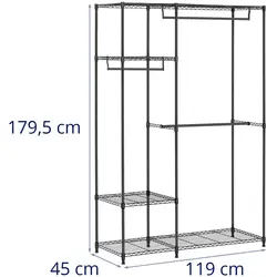 Metalen kledingrek - 120 x 45 x 179,5 cm - 270 kg - zwart