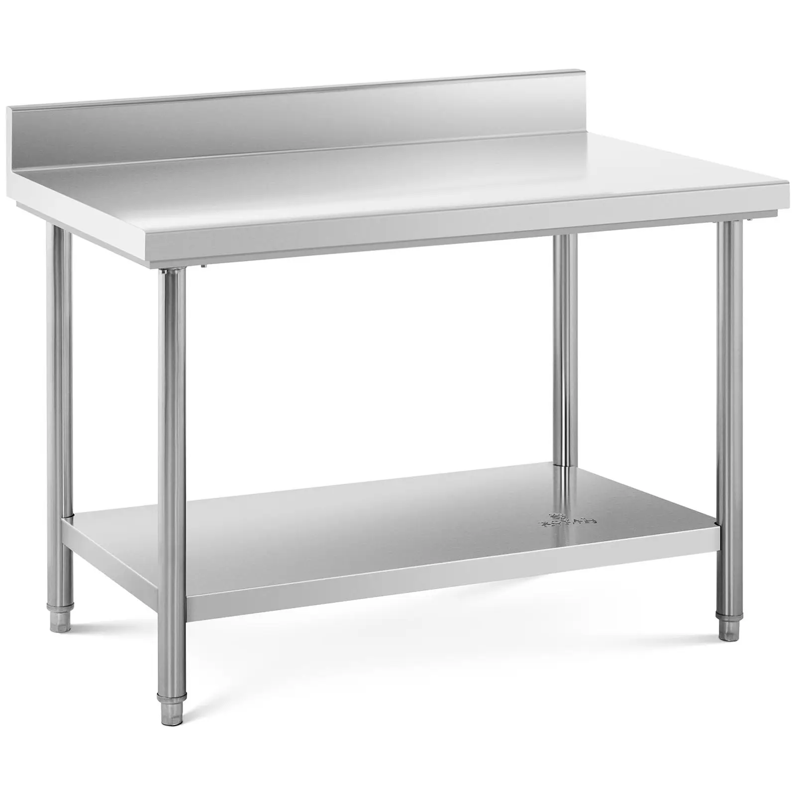 Rozsdamentes acél asztal - 120 x 70 cm - karima - 143 kg-os teherbírás