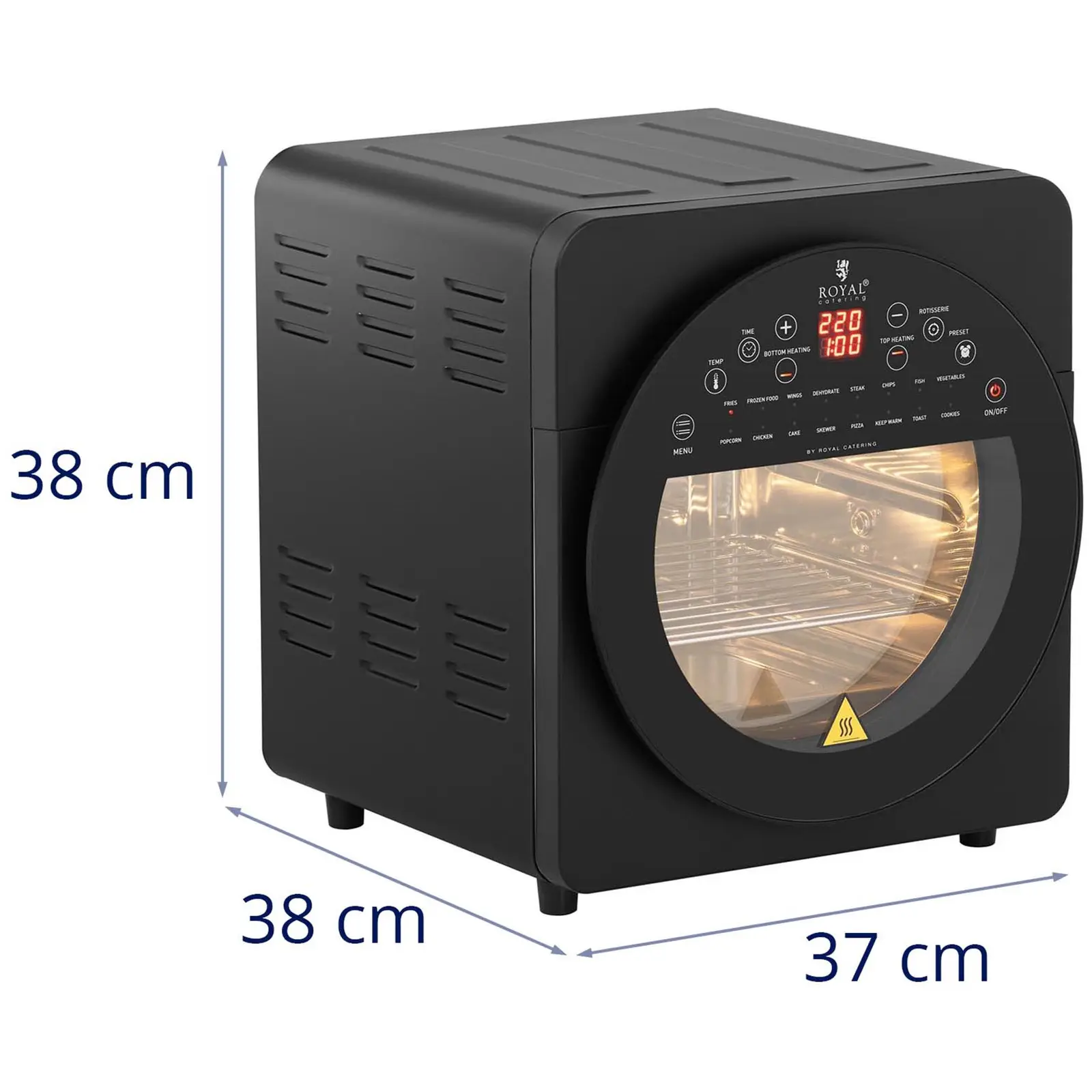 Varmluftsovn - 1.700 W - 12 programmer - inkl. ovnrist, bageplade, drejespyd og opsamlingsskål