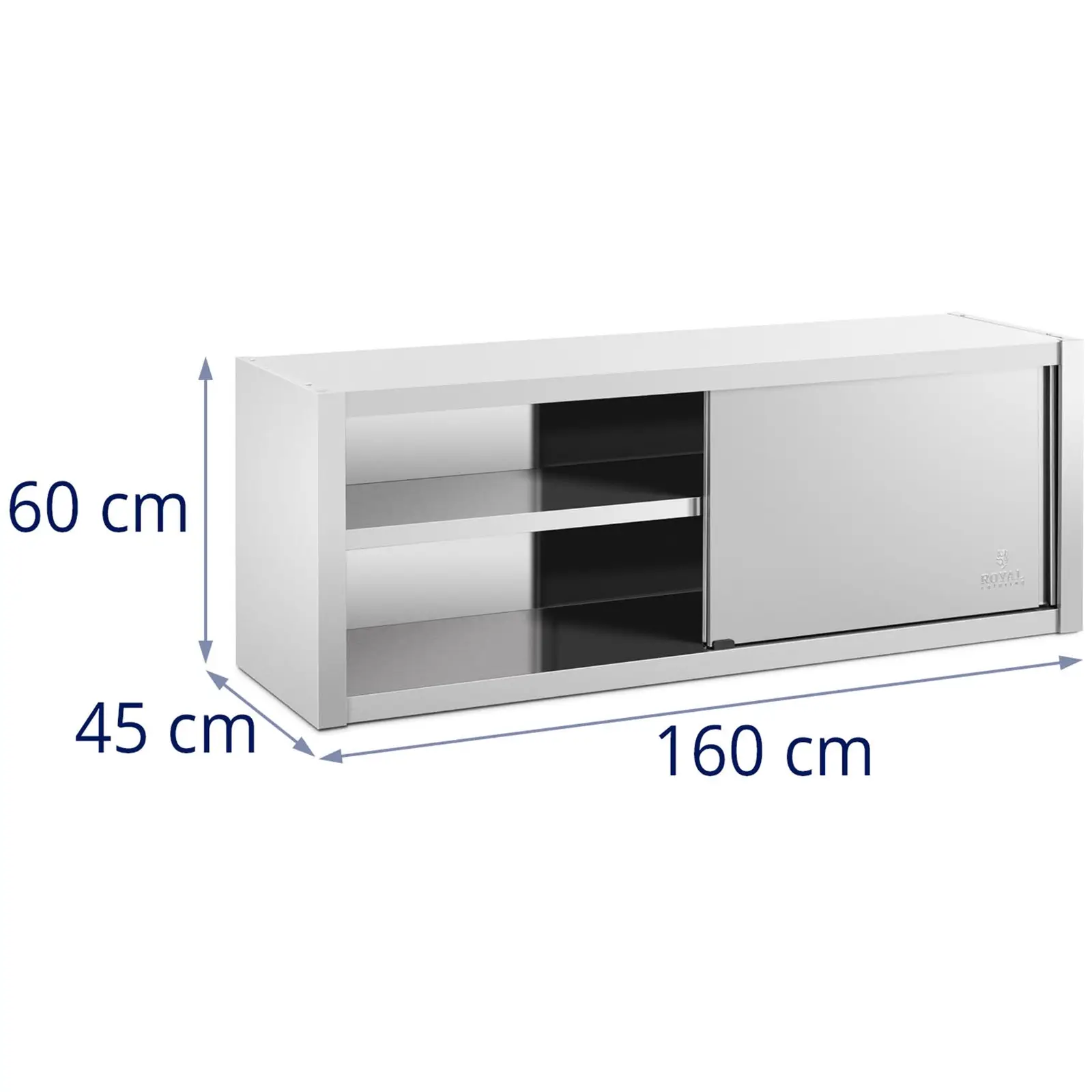 Veggskap i rustfritt stål - 160 cm x 45 cm