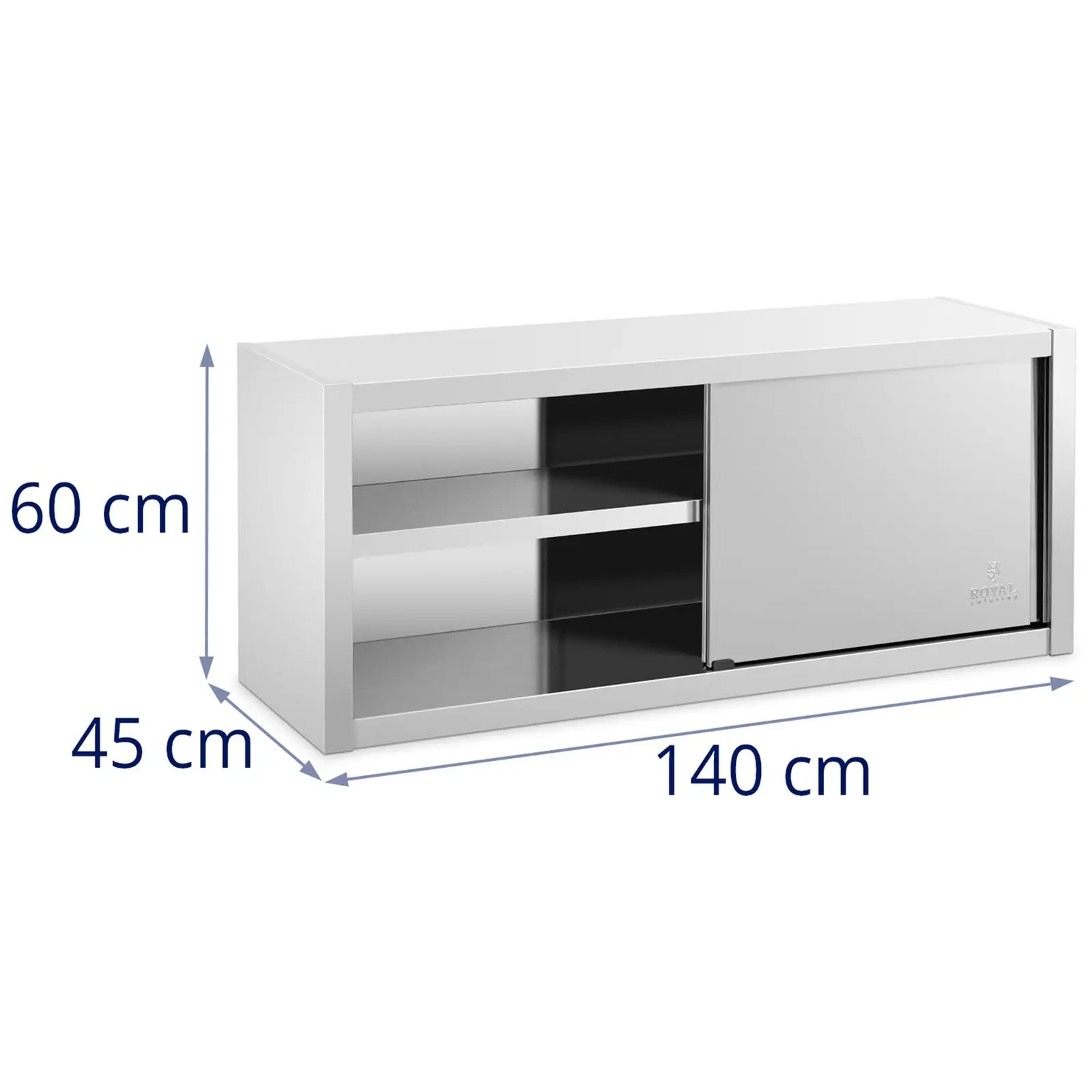 Edelstahl Hängeschrank - 140 x 45 cm (Abmessungen (LxBxH): 140 x 44 x 60 cm)