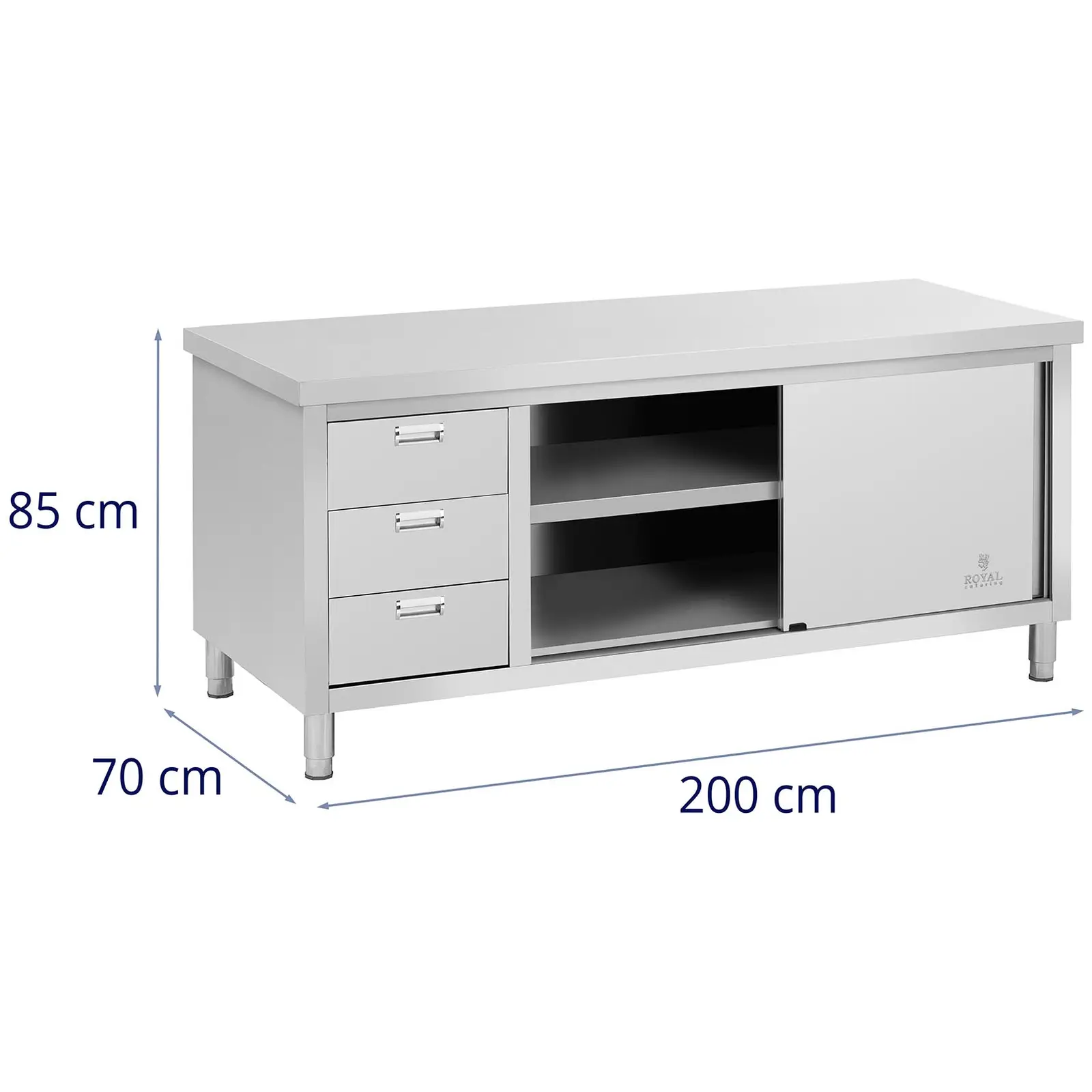 Work Cabinet - 200 x 70 x 85 cm - Royal Catering - 600 kg load capacity - 3 drawers